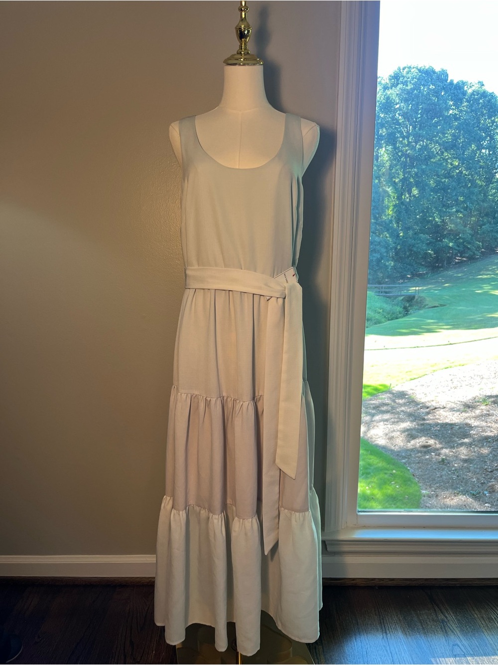 NWT women’s lovely blue tiered Maxi Dress with sash - Small - day/ event- lovely
